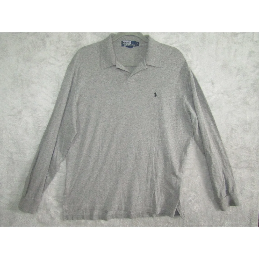 Polo Ralph Lauren Long Sleeve Polo Shirt Gray‎ Heathered Cotton Men's XL